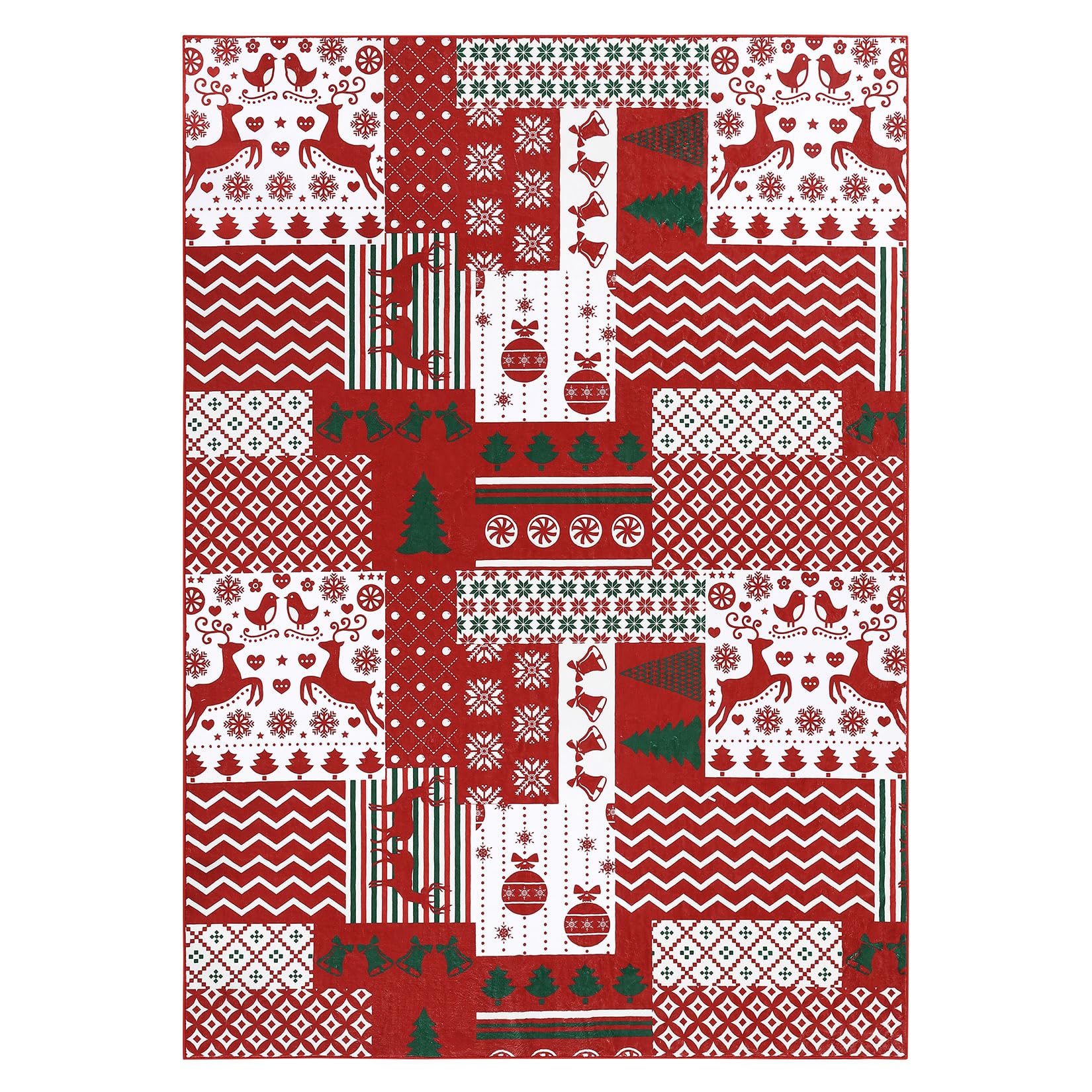 Garvee Tappeto Natalizio Antiscivolo Patchwork Rosso/Verde 120x170cm Per Soggiorno E Camera, Comfort E Sicurezza, Stile Boho Festivo