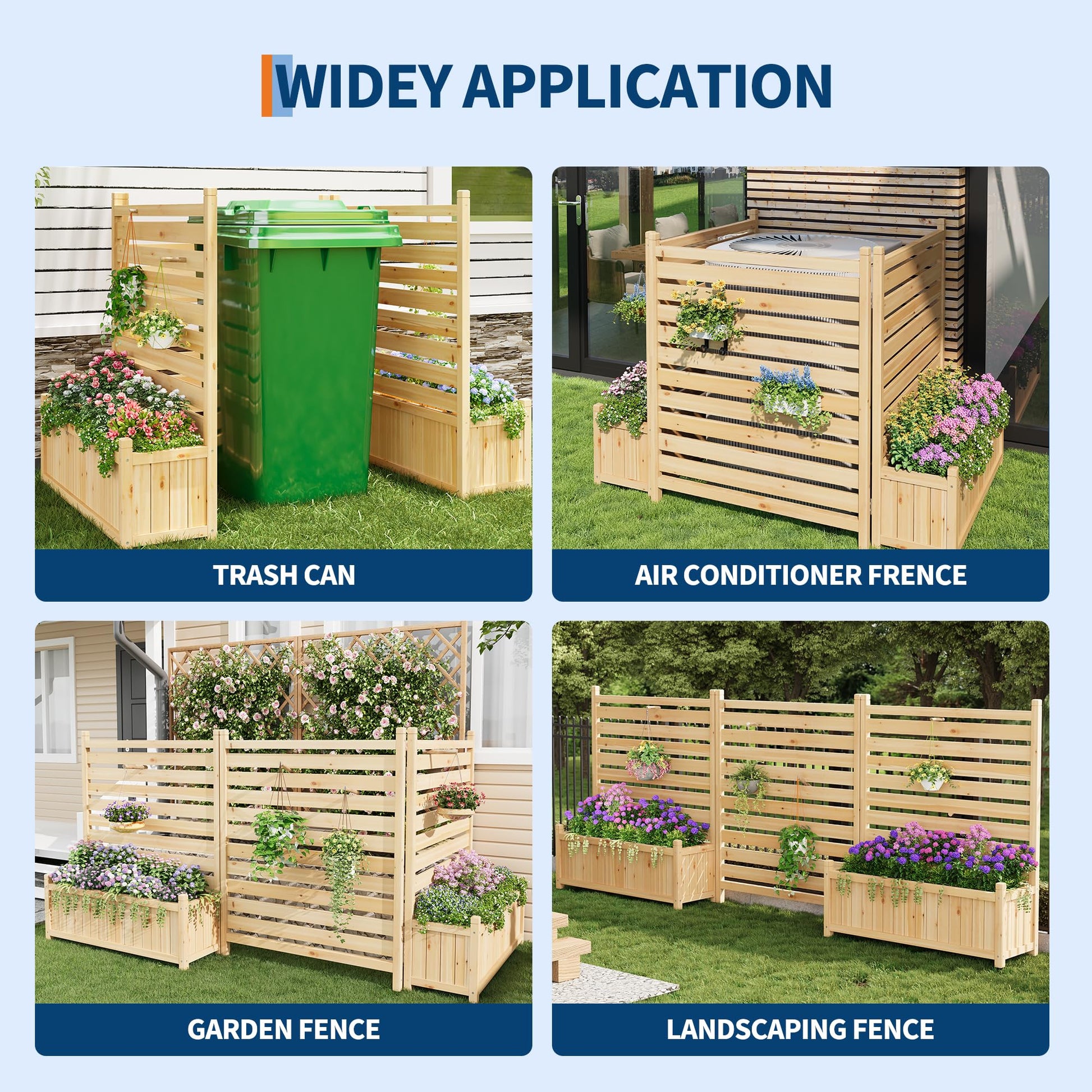 Garvee Recinzione per la privacy da esterno 33x40 pollici, in legno con fioriera per patio e giardino, resistente alle intemperie, robusta, autoportante, in legno naturale