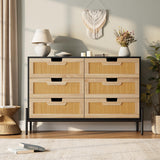 Cassettiera Garvee in rattan naturale con 6 cassetti, gambe in legno e metallo, per camera da letto e soggiorno, impermeabile, resistente, design moderno