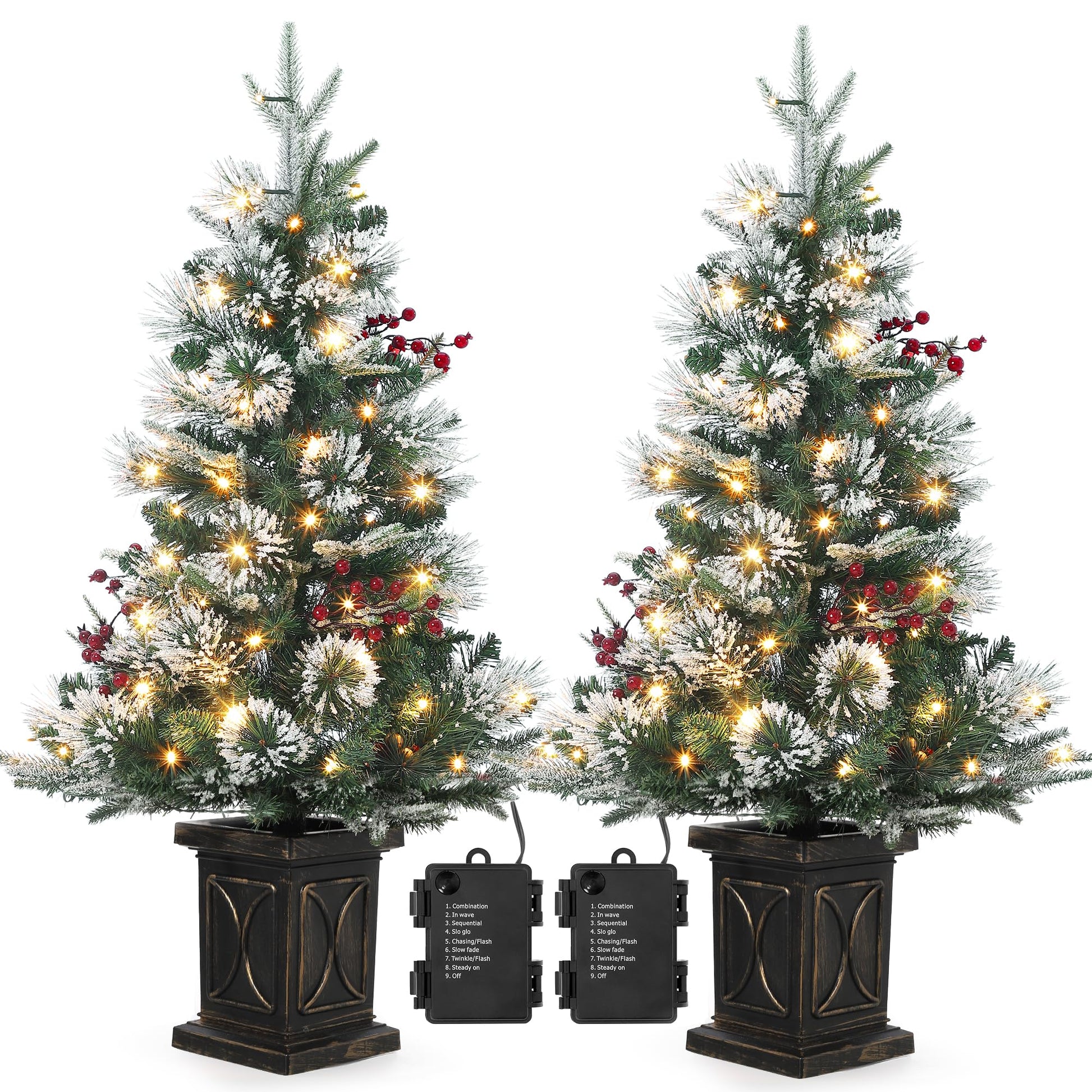 Albero di Natale Artificiale Garvee 2 Pezzi 3 Piedi 78 LED Fibra Ottica con 8 Modalità Luce Bianca Calda