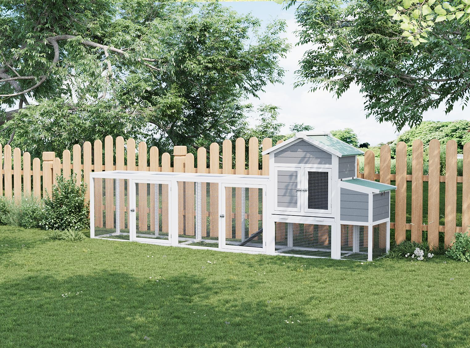 Pollaio Garvee grande con recinto, tetto in asfalto resistente alle intemperie, vassoio scorrevole, nido, legno di abete rosso per 4-6 polli, area esterna