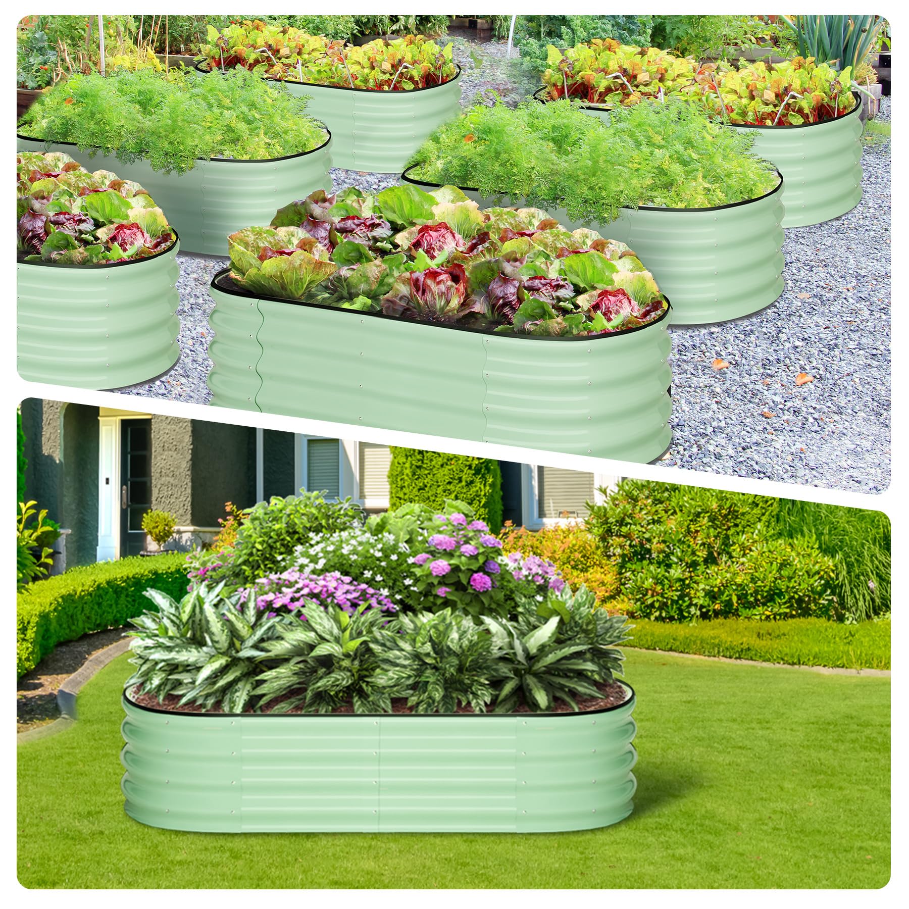 Aiuola rialzata ovale Garvee 4,5x2x1 piede in acciaio zincato antiruggine con base aperta, verde, senza attrezzi, per giardino e patio