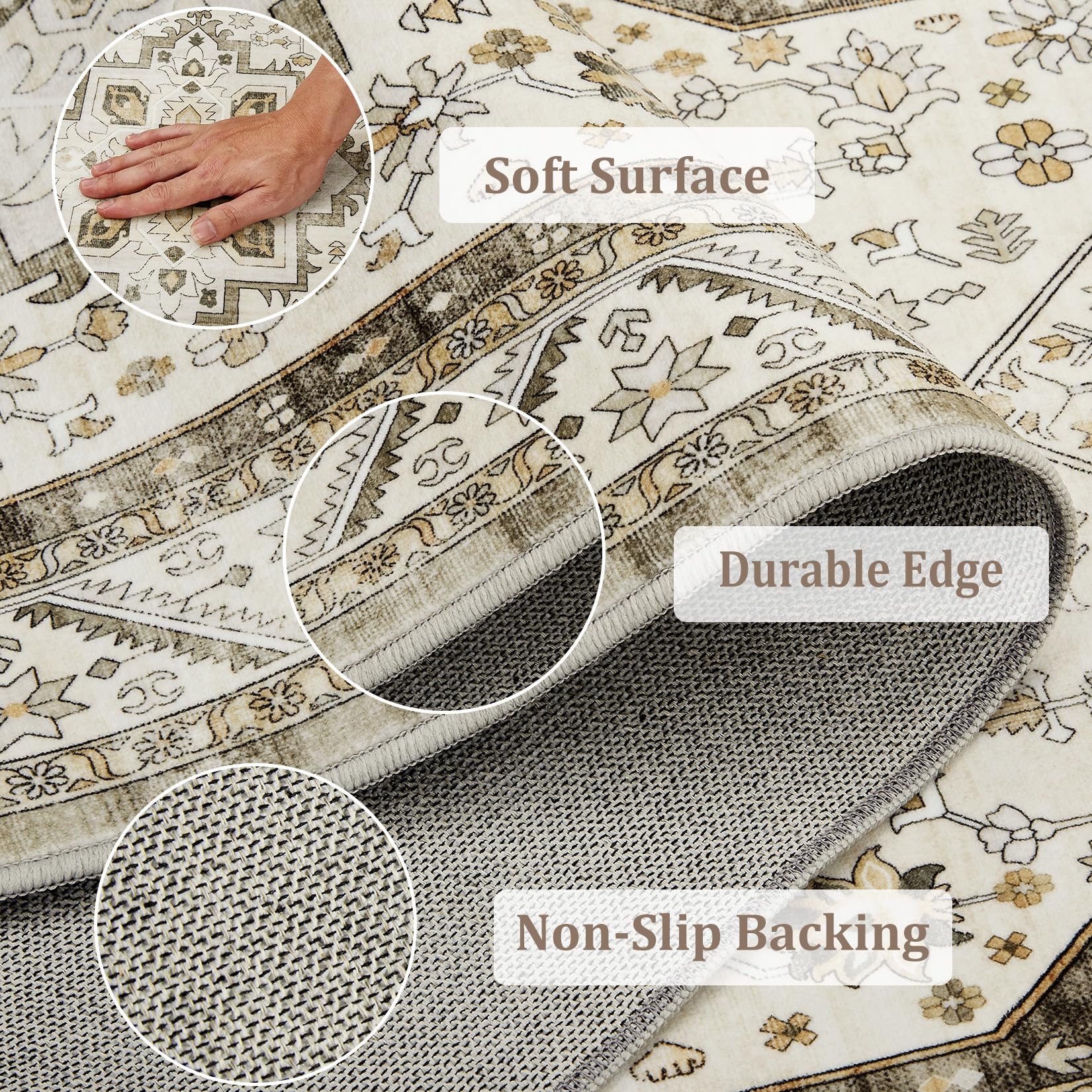 Tappeto vintage boho Garvee 200x290 cm, antiscivolo, lavabile, morbido, a pelo corto, per soggiorno, camera da letto, ufficio, design marocchino, finto cashmere, resistente