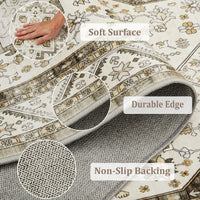 Tappeto Garvee Vintage Boho 200x290cm, antiscivolo, lavabile, morbido cashmere sintetico, pelo corto, soggiorno, camera da letto, beige