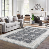 Garvee Grande Tappeto Vintage Orientale 200x290 cm Grigio Scuro, Lavabile, Antiscivolo, Basso Pelo, Resistente per Soggiorno e Camera - nero