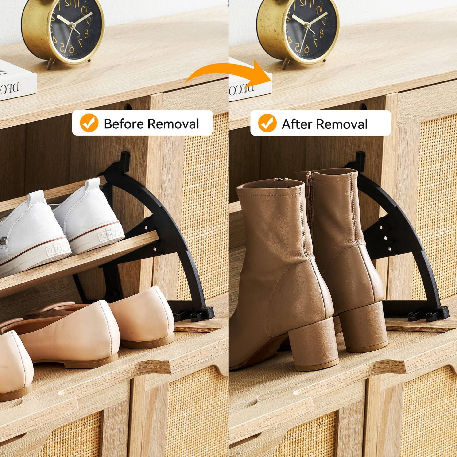 Scarpiera Garvee con 4 cassetti pieghevoli, rattan, gambe in metallo, regolabile, stabile, indipendente, rovere, per corridoio e soggiorno