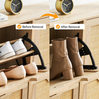 Scarpiera Garvee con 4 cassetti pieghevoli, rattan, gambe in metallo, regolabile, stabile, indipendente, rovere, per corridoio e soggiorno