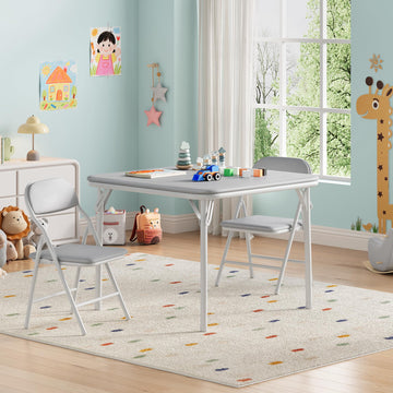 Garvee Set tavolo e sedie pieghevoli per bambini, 3 pezzi, pieghevole, in similpelle, struttura in metallo, leggero, per sala giochi e campeggio, multicolore