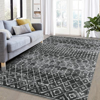 Tappeto GARVEE, motivo geometrico, antiscivolo, lavabile, pelo corto, poliestere, pieghevole, nero, 120x170 cm, soggiorno, camera da letto