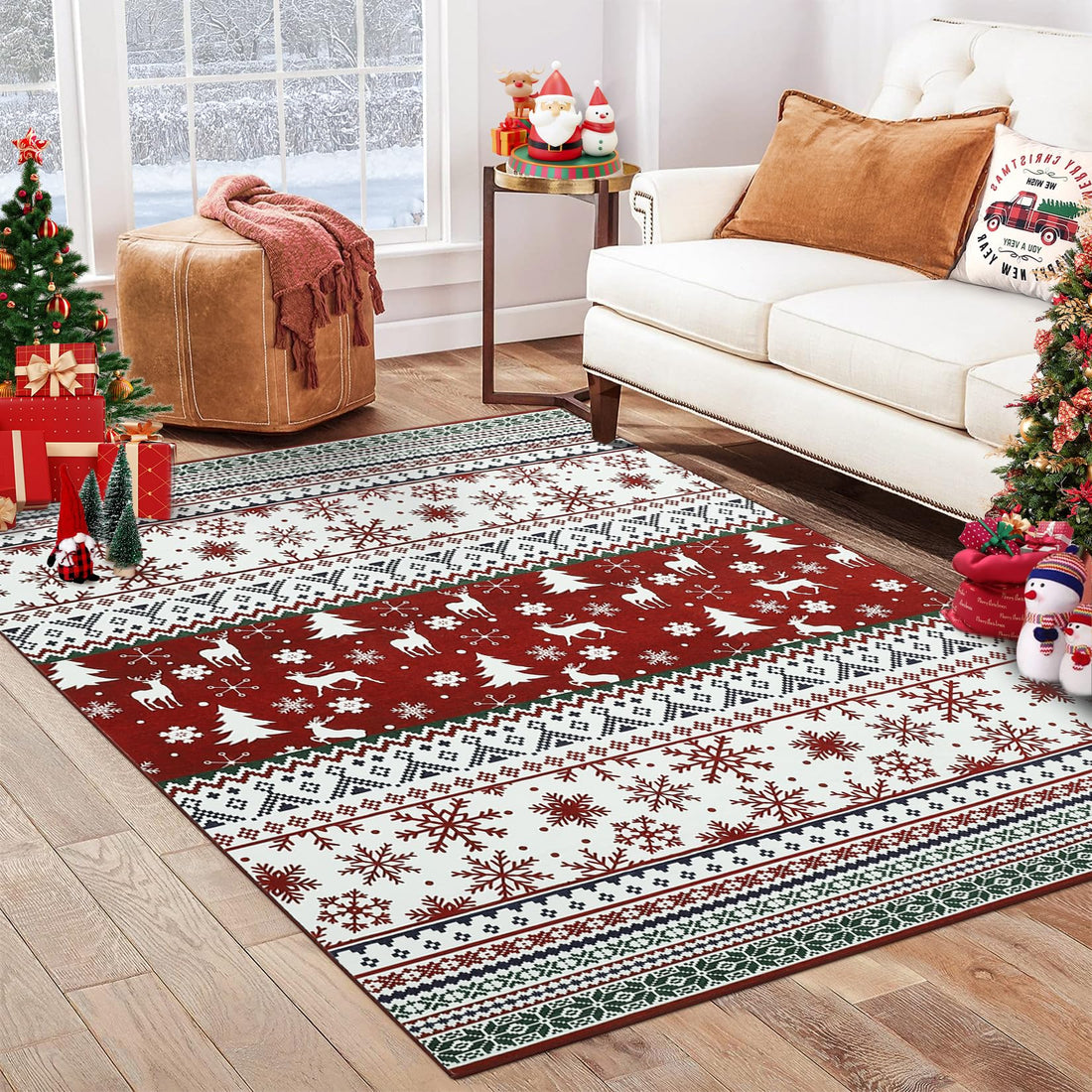 Tappeto per soggiorno Garvee, tappeto natalizio rosso-verde, lavabile, antiscivolo, per camera da letto, cucina, sala da pranzo, ufficio, 120x170 cm