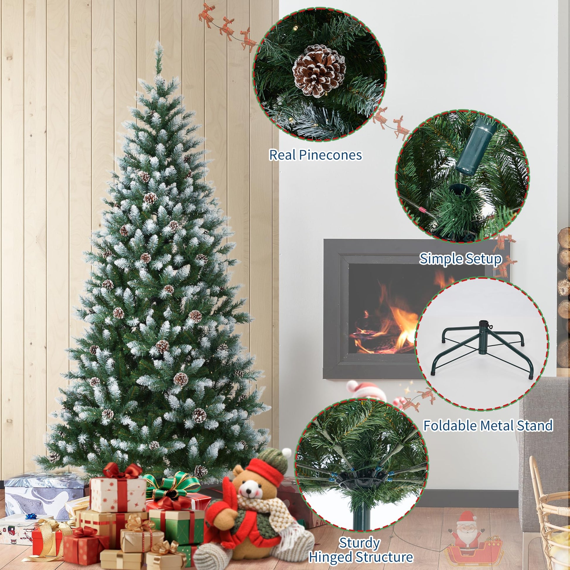 Albero di Natale Artificiale Garvee 225 cm PE/PVC - 400 LED, 3000 Rami, Supporto Metallico