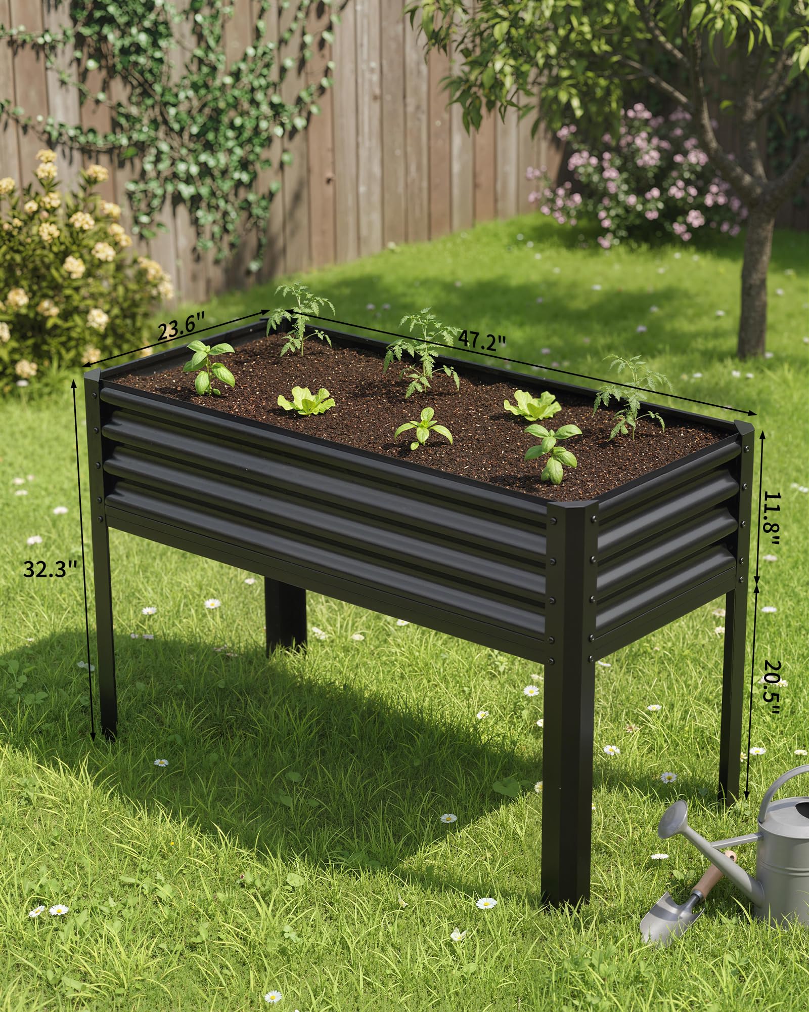Aiuola rialzata Garvee grande con gambe, in acciaio zincato, capacità di carico di 400 libbre, altezza ergonomica di 32 pollici, marrone, per giardino e balcone