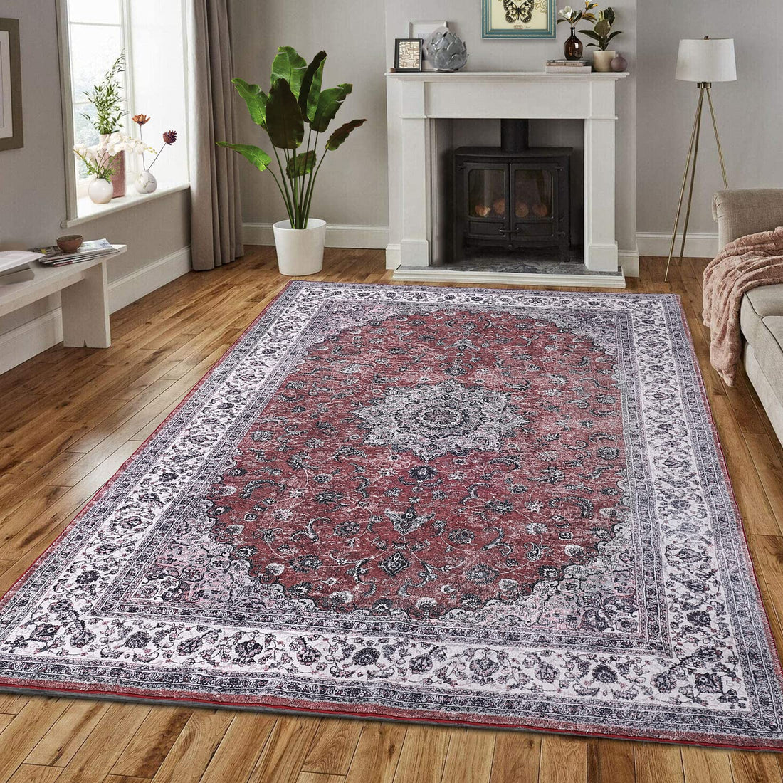 Tappeto vintage Garvee morbido e lavabile per camera da letto e soggiorno 160x230 cm rosso antiscivolo a pelo corto
