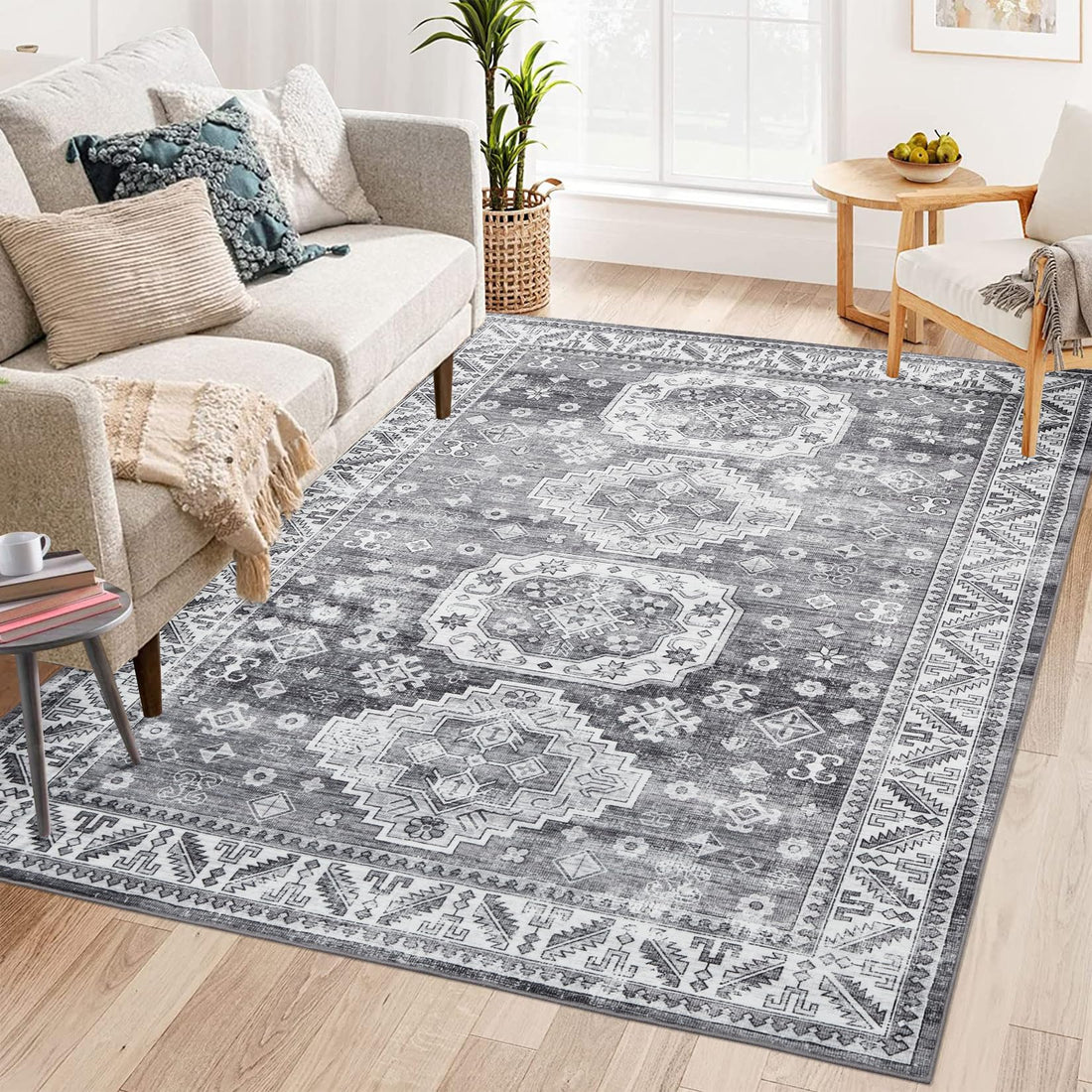 GARVEE Grande tappeto orientale Boho Retro Design lavabile in lavatrice Grigio 160x230cm per soggiorno camera da letto cucina