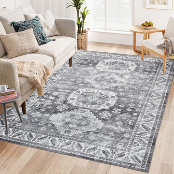 GARVEE Grande tappeto orientale Boho Retro Design lavabile in lavatrice Grigio 160x230cm per soggiorno camera da letto cucina