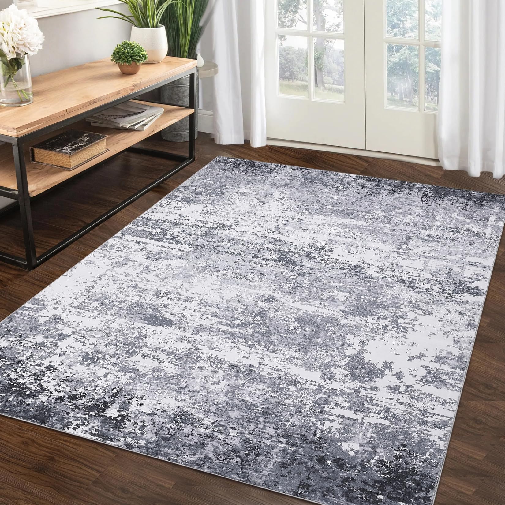 Tappeti lavabili astratti Garvee, design moderno per soggiorno, camera da letto, sala da pranzo, ufficio, 120x170 cm, grigio