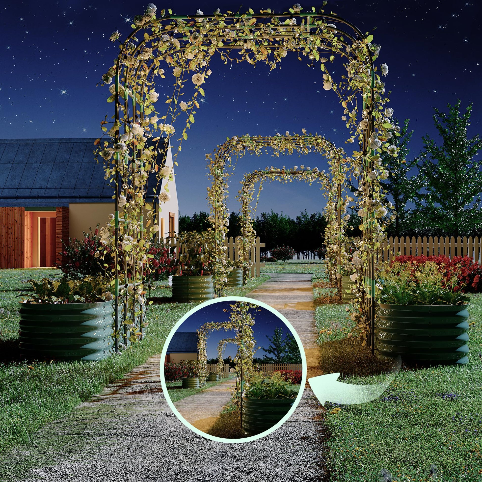 Aiuola rialzata zincata Garvee con traliccio ad arco verticale da 96", regolabile, in acciaio, per giardino e patio, resistente alla ruggine, con clip per piante e rete di drenaggio