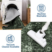 Tappeto antiscivolo a pelo corto Garvee Boho per cucina, corridoio, camera da letto, 80x150 cm, verde scuro vintage