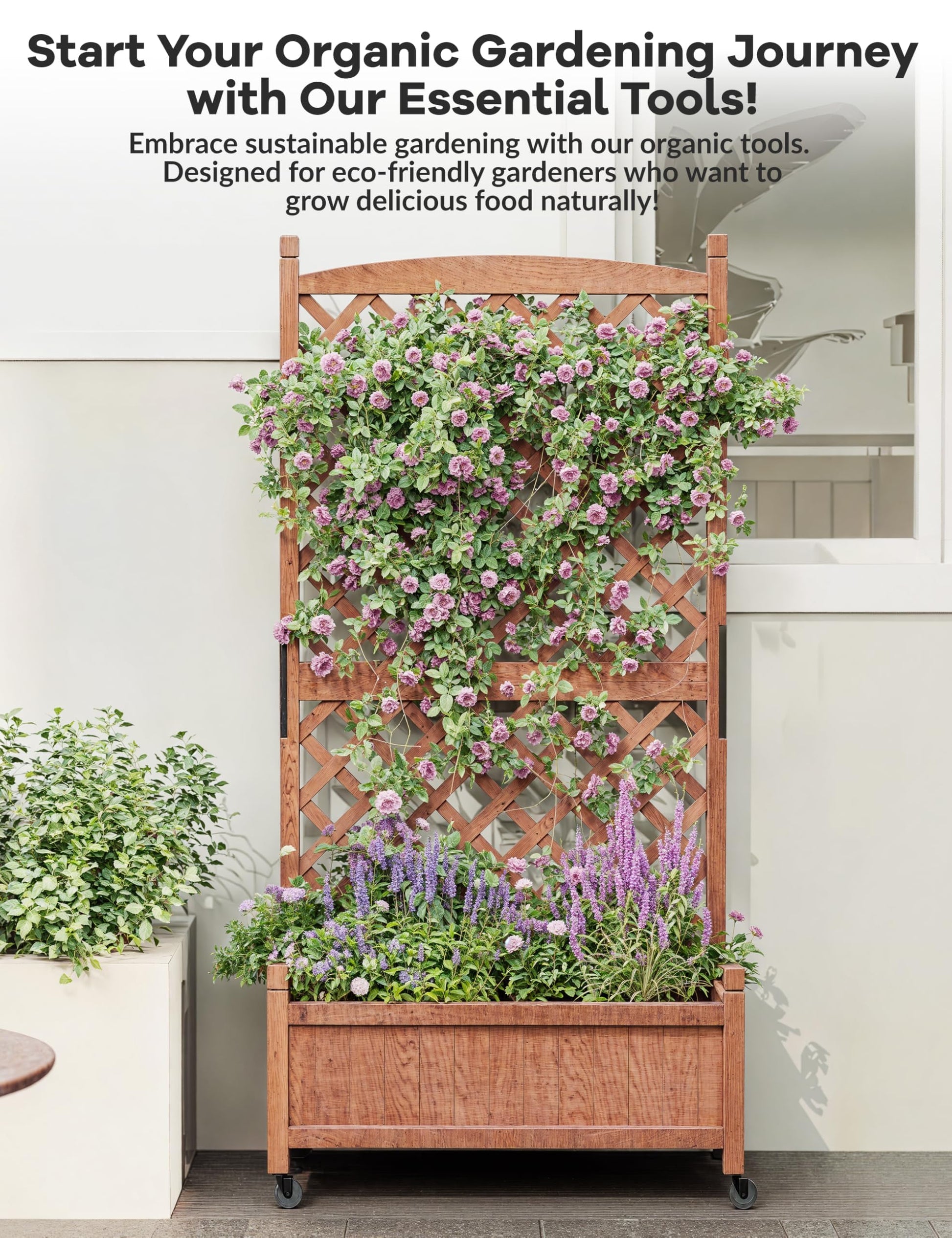 Garvee Letto da giardino rialzato in legno con traliccio e ruote per terrazza e giardino 75x33x150cm Legno di abete