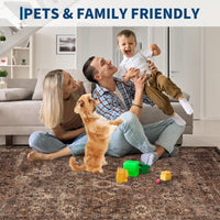 Tappeto Garvee Boho, Soggiorno, Vintage, Lavabile, Pelo Corto, Antiscivolo, Tappeti per Camera da Letto, Stile Retrò, 120x170 cm, Marrone Rossastro