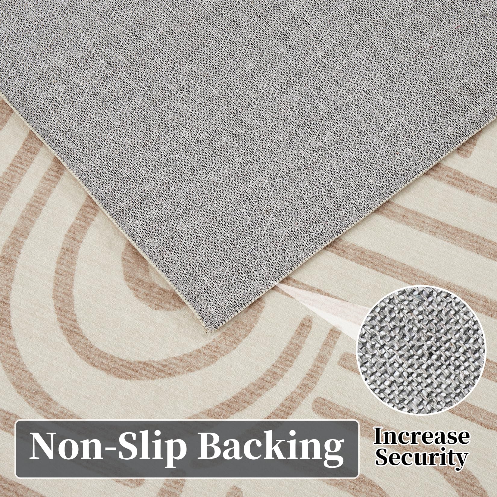 Tappeto per soggiorno Garvee 120x170, lavabile, a pelo corto, antiscivolo, beige, per camera da letto, sala da pranzo, cameretta dei bambini