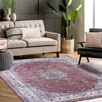 Tappeto vintage Garvee morbido e lavabile per camera da letto e soggiorno 160x230 cm rosso antiscivolo a pelo corto