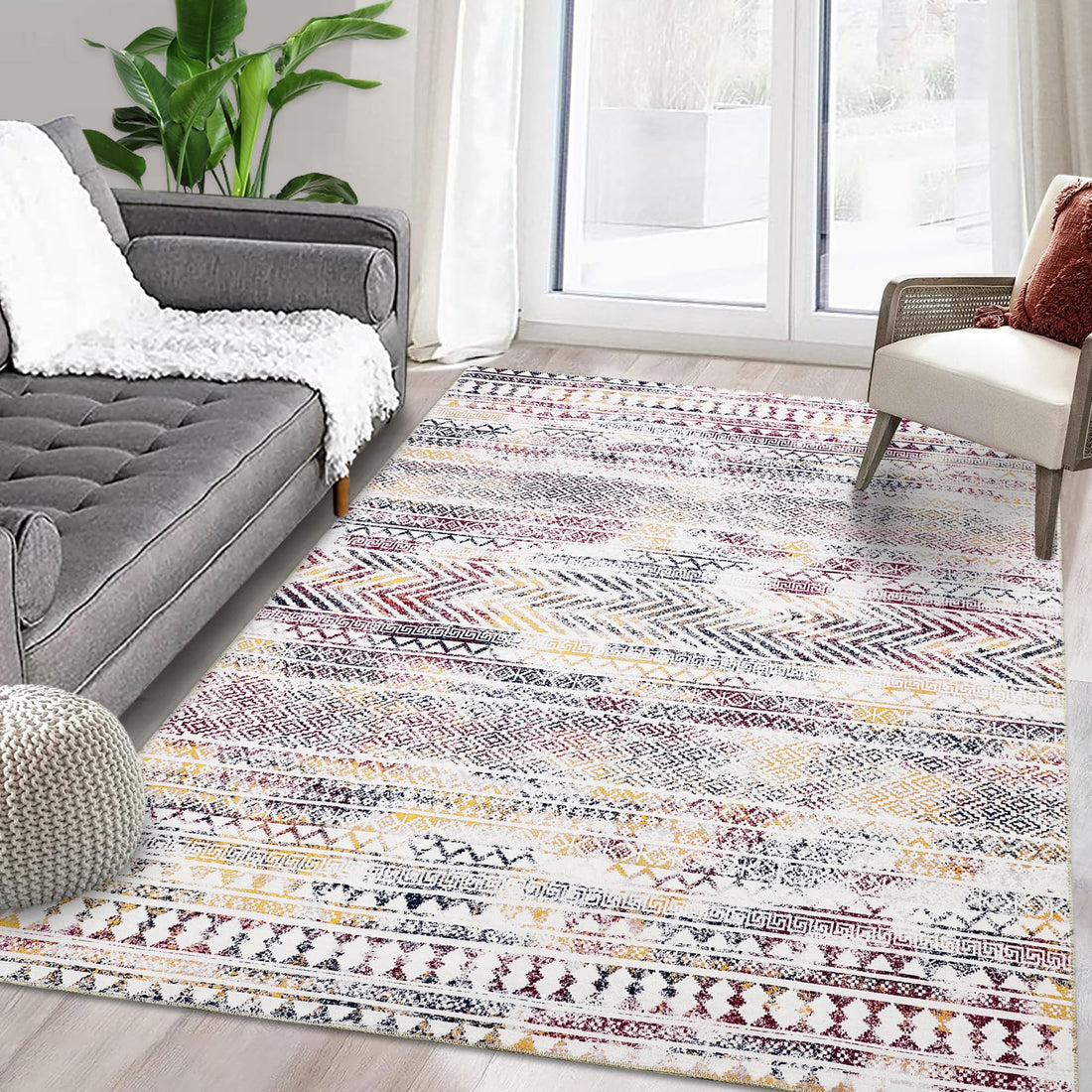 Garvee Tappeto Corridore Boho Impermeabile 160x230 cm - Lavabile, Antiscivolo, Design Geometrico Marocchino, Poliestere Basso Pelo, Per Soggiorno, Camera, Sala da Pranzo