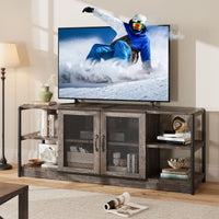 Mobile TV Garvee Farmhouse per TV da 65/75 pollici con ante in rete, consolle multimediale industriale, mobili per soggiorno, legno resistente