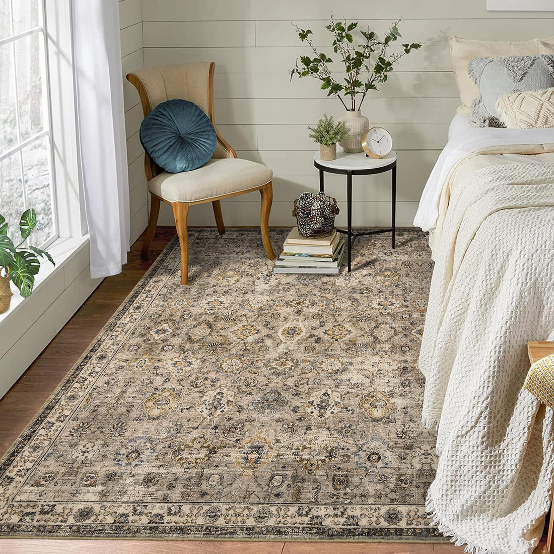 Tappeto vintage per soggiorno Garvee 120x170cm Beige antiscivolo lavabile Boho Rugs