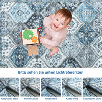 Tappeto lavabile per soggiorno Garvee 200x290 cm, grande tappeto vintage, antiscivolo, grigio blu