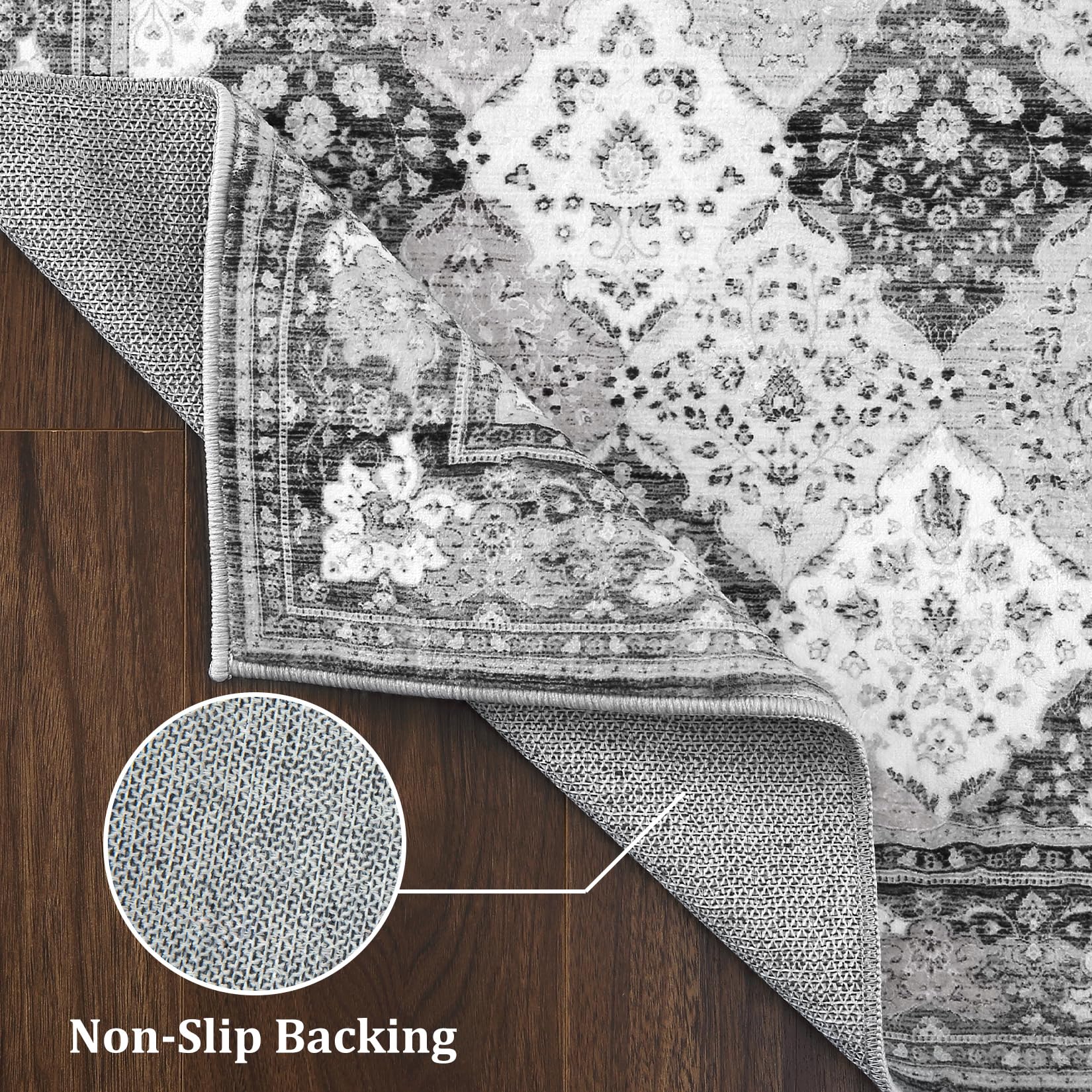 Garvee Boho Rugs Tappeto sottile antiscivolo lavabile per soggiorno, sala da pranzo, camera da letto, cucina, ufficio, 120x170 cm, grigio
