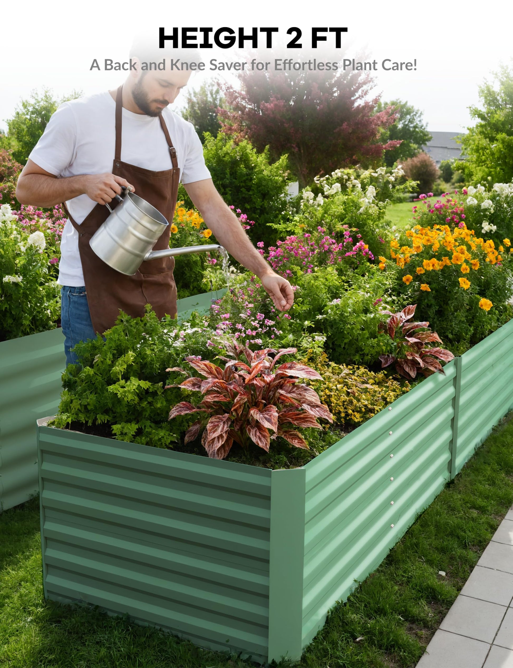 Aiuola rialzata zincata Garvee 6x3x2 piedi con rinforzo a X per giardino esterno, altezza 24", acciaio da 0,6 mm, fondo aperto