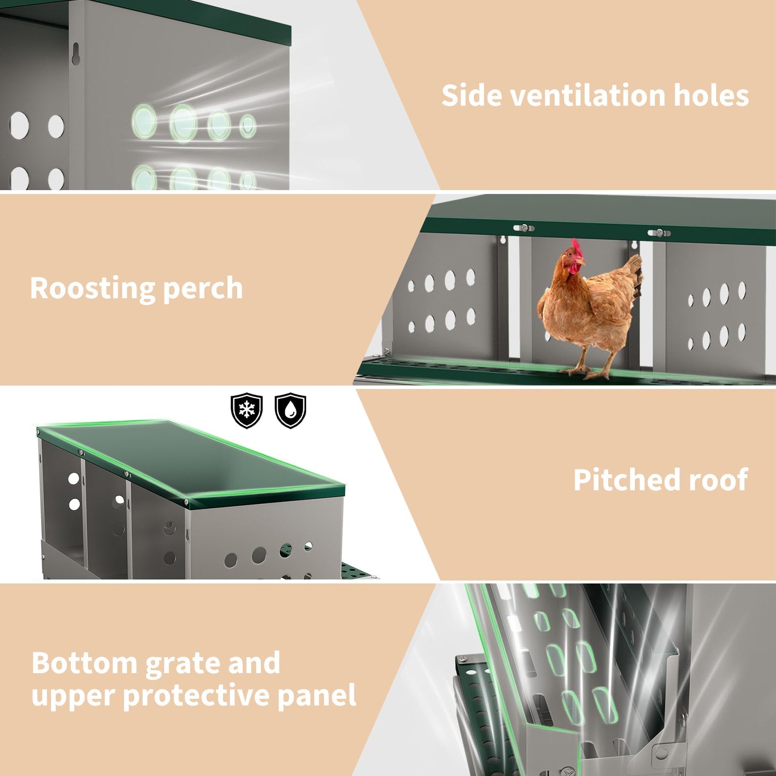 Garvee Chicken Nesting Box, pollaio zincato a 8 fori, resistente alle intemperie, verde, con 8 posti di nidificazione e struttura durevole per una produzione di uova sicura in giardino