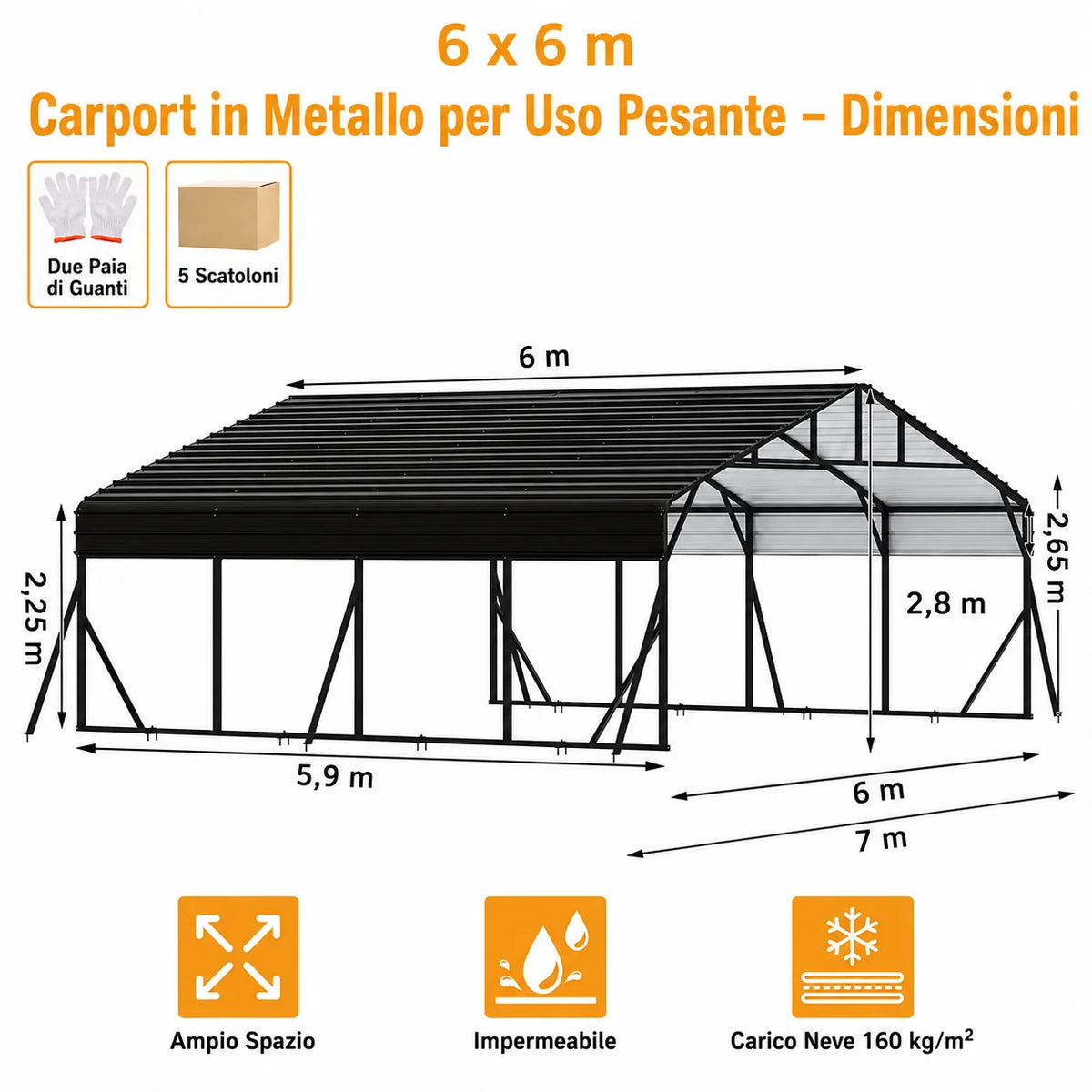 Garvee Kit Carport 20x20, Tetto in Acciaio Zincato, Struttura Rinforzata, Copertura Alta, Grigio Elegante, Per Auto e RV