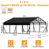 Garvee Kit Carport 20x20, Tetto in Acciaio Zincato, Struttura Rinforzata, Copertura Alta, Grigio Elegante, Per Auto e RV