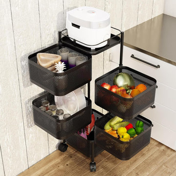 Carrello in metallo nero a 5 ripiani Garvee, 94x28x28 cm, carrello da cucina per carichi pesanti in magazzini, garage e negozi al dettaglio con struttura durevole
