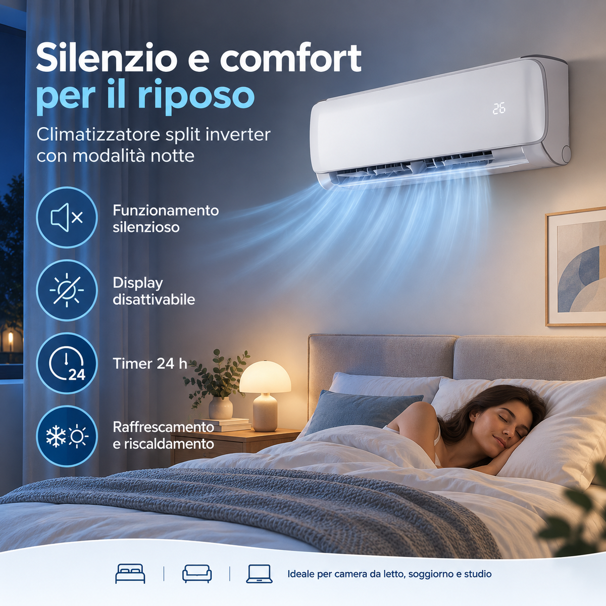 Garvee Climatizzatore Split 9000 BTU/h Bianco Con Controllo App Silenzioso Efficienza A++ Per Casa