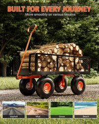 Carrello da giardino Garvee 3 in 1, in acciaio, capacità 500 libbre, lati in rete rimovibili, pneumatici da 10", per giardino e terreno