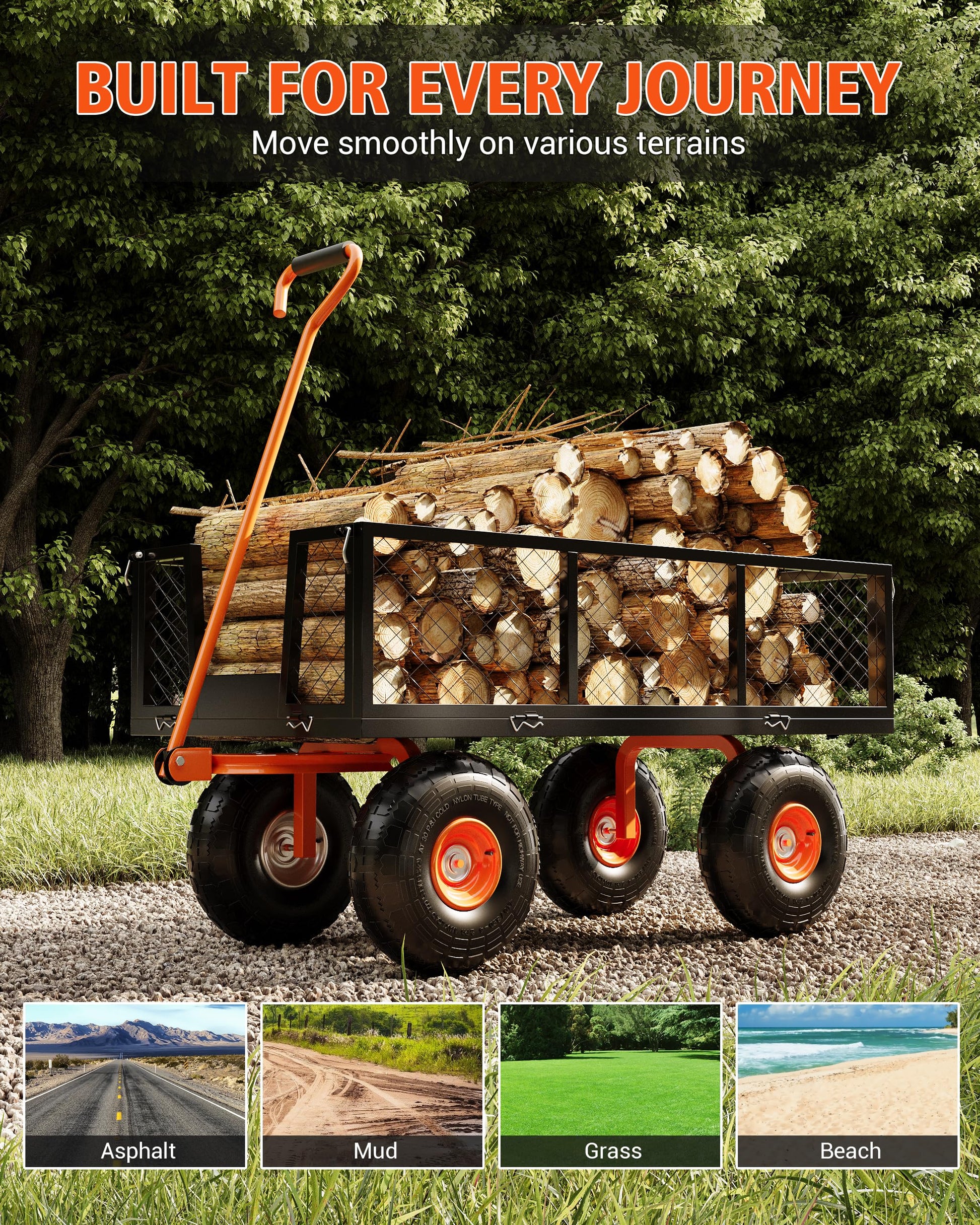 Carrello da giardino in acciaio per impieghi gravosi Garvee, capacità di 900 libbre, ruote da 10" 3 in 1, trazione, verniciatura a polvere, resistente alle intemperie, per giardinaggio e trasporto