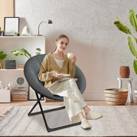 Sedia pieghevole Garvee in pelliccia sintetica con struttura in metallo per camera da letto e giardino, grigia, comoda e portatile