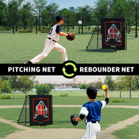 Garvee Bersaglio da lancio e rete di rimbalzo per baseball 2 in 1 - Nylon e polietilene - Allenamento per ragazzi - Regolabile - Nero