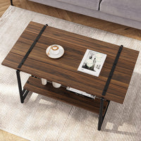 Tavolino da caffè Garvee a 2 ripiani in stile rustico, 41'', in legno grigio con struttura in metallo, per soggiorno e ufficio, ampio spazio di archiviazione, MDF robusto, stile industriale moderno