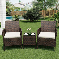 Set di mobili da giardino Garvee, 3 pezzi, rattan PE, sedie ergonomiche, tavolo in vetro, resistente alle intemperie, marrone-beige, balcone, giardino