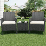 Set di mobili da giardino Garvee, 3 pezzi, rattan PE, balcone/giardino, nero/beige, resistente alle intemperie, ergonomico - nero