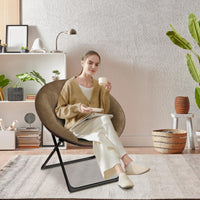 Sedia pieghevole Garvee in pelliccia sintetica, morbida e confortevole, struttura in metallo, marrone, per fotocamera da letto e giardino, leggera e portatile