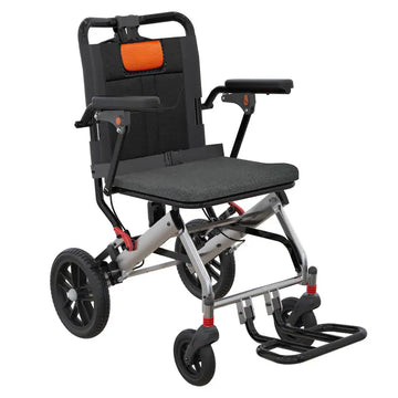 Garvee Sedia a Rotelle Trasporto Ultra Leggera con Braccioli Ribaltabili 280° e Freno a Mano Doppio, Alluminio Aeronautico, Grigio Arancione, Viaggi e Uso Quotidiano
