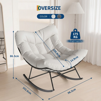 Garvee Poltrona a Dondolo Papasan Oversize Bianca Portata 175kg con Spesso Cuscino per Giardino e Balcone