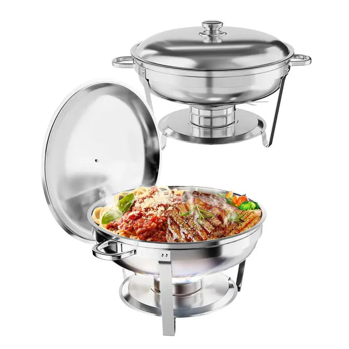 Garvee Set Buffet 2 Pezzi 5QT Riscaldatori Cibo in Acciaio Inox per Catering e Feste, Capacità Generosa, Montaggio Facile, Argento