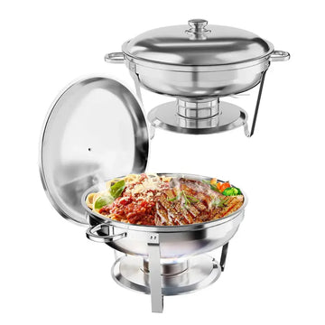 Garvee Set Buffet 2 Pezzi 5QT Riscaldatori Cibo in Acciaio Inox per Catering e Feste, Capacità Generosa, Montaggio Facile, Argento