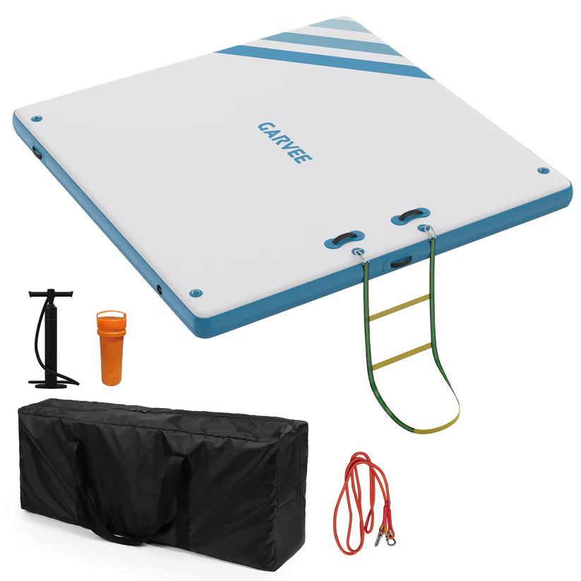 Garvee Piattaforma Galleggiante Gonfiabile 1.8x1.5 m Con Scaletta Morbida PVC Resistente Per Piscina Spiaggia Varie Dimensioni Colore Blu